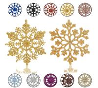 12Pcs Glitter Snowflake Ornaments for Christmas Trees Decorations Gold,Xmas Snow Flakes Golden Christmas Hanging Decorations,Plastic Sparkly Snowflake Baubles for Xmas Tree Decoration Craft Home Décor