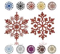 12Pcs Glitter Snowflake Ornaments for Christmas Trees Decorations Red,Xmas Snow Flakes Red Christmas Hanging Decorations,Plastic Sparkly Snowflake Baubles for Xmas Tree Decoration Craft Home Décor