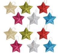 12Pcs Glitter Star Pendant, Christmas Tree Mini Hanging Stars Christmas Decorations for Xmas Party and Home Festive Atmosphere Enhancer with Creative Five Pointed Design (Colour)