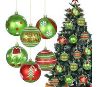 12PCS Glittering Red Green Christmas Baubles 80mm Large Xmas Ball Ornaments for Christmas Tree Decorations Shatterproof Elf Balls Grinch Hanging Pendants Glitter Ball for Xmas Holiday Party Decor