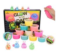 12PCS Glow in The Dark Slime Pack, Galaxy Slime with 4 Glowing Rabbits Charms, 6 Neon Colors, Non-sticky and Smooth, Perfect Kids Party Favors, School Rewards