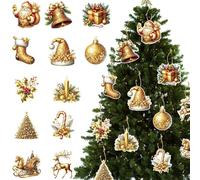 12Pcs Gold Christmas Decorations, Santa Xmas Tree Ornaments Hanging Set, Gold Santa Pendants for Indoors Winter Holiday Party Supplies