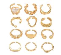 12PCS Gold Chu/nky Rings for Women, Gold Stainless Steel Adjustable Stackable Rings, Knu/ckle Stacking Rings, Trendy Chu/nky Dome Rings, Great Decorative Jewelry, Go/ld Stat/ement Rin/gs for Women