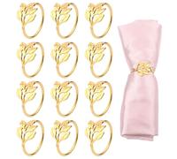 12pcs Gold Napkin Rings, Metal Fall Leaf Napkin Buckle Thanksgiving Napkin Holder for Dinner Table Decor Wedding Kitchen Everyday Party Decorations