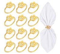 12Pcs Gold Napkin Rings Set Metal Leaf Fall Napkin Rings Design for Christmas, Table Settings, Easter Table Decor, Wedding, Holiday Dinners, Special Occasions, Gift Giving