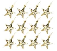 12pcs Golden Star Pendants Plastic 7cm Hanging Ornaments | Electroplated Finish, Twelve-piece Set with Hanging Rope, Lightweight Accents for Gift Boxes, Garlands, Cafés and Photo