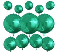 12Pcs Green Round Foil Balloons, 22" 15" 10" 4D Helium Ball Balloon, Metallic Green Foil Balloon for Birthday Graduation Wedding Anniversary New Year Eve Disco Prom Party Decorations