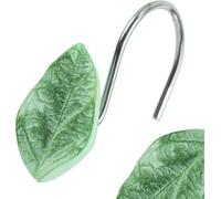 12Pcs Green Shower Curtain Hooks, Leaf Decorative Hooks with Rust-Resistant Metal Hooks, Botanical Green Floral Leaves for Farmhouse Boho Tropical Bathroom Decor