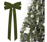 12Pcs Green Velvet Ribbon Bows Christmas Tree Decorations,5in x 10in Xmas Ornaments for Tree Home Party Front Door Wreath Garland Holiday Decor