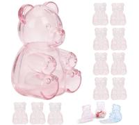 12pcs Gummy Bear Containers Plastic, Cute No Giant Gummy Bear Valentine Gift, Clear Plastic Teddy Bears Candy Boxes, Small Fillable Bear-Shape Containers for Valentine Gift Party Favors(Pink)