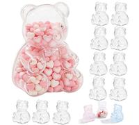 12pcs Gummy Bear Containers Plastic, Cute No Giant Gummy Bear Valentine Gift, Clear Plastic Teddy Bears Candy Boxes, Small Fillable Bear-Shape Containers for Valentine Gift Party Favors(Clear)