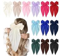 12PCS Hair Bows for Women Clips, Big Bow Hair Clips with Long Tails, Silky Satin Hair Bows Clips Oversized, Cute Hair Accessories for Women Bows, Aesthetic Large Ribbons Bows for Hair