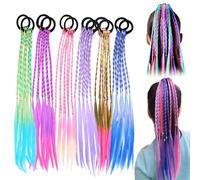 12pcs Hair Extensions for Braiding Kids, Coloured Hair Strands for Braiding with Elastic Rope Band, Children Kids Festival Hairs Accessories Clip in Hairs Braids for Birthday Party Festival Decor