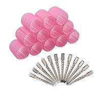 12PCS Hair Rollers Self Grip Holding with Stainless Steel Duckbill Clips for Volume Big Waves Bouncy Curls Salon-Style Hairstyles All Types Physical Tools