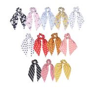 12Pcs Hair Scarf Hair Scrunchies Chiffon Floral Scrunchie Hair Bands Ponytail Holder Scrunchy Ties 2 in 1 Vintage Accessories for Women Girls