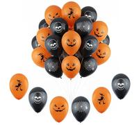 12PCs Halloween Balloons 25cm/9.8inch - Black & Orange Bone Chilling Balloons, Witch, Skull and Spider Halloween Pattern Balloons for Home Party Decorations
