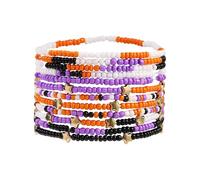 12Pcs Halloween Bracelet Set Cartoon Ghost Pumpkin Spider Multilayer Stackable Bracelet Colorful Beaded Spooky Treat or Trick Letter Stretch Bracelet for Women Halloween Costume Cosplay Jewelry