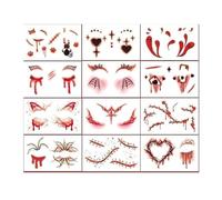 12pcs Halloween Eye Tattoo Stickers Red Ghost Blood Butterfly Black Cat Rose Spider Web Design