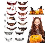 12PCS Halloween Fake Tattoos, 2025 New Halloween Prank Makeup Temporary Tattoo, Zombie Makeup Face Stickers, Mouth Tattoo Temporary Horror for Party Cosplay Decorations (B)