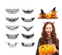 12PCS Halloween Fake Tattoos, 2025 New Halloween Prank Makeup Temporary Tattoo, Zombie Makeup Face Stickers, Mouth Tattoo Temporary Horror for Party Cosplay Decorations (A)