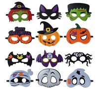12Pcs Halloween Felt Masks, Pumpkin Witch Bat Spider Cat and Ghost Masks