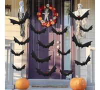 12Pcs Halloween Hanging Bats, Ceiling Paper Scary Bat Hanging, 3D Bats Halloween Decoration, Scary Black Bat with Glowing Eyes Halloweens Decor for Halloweens Yard Party Decor Supplies