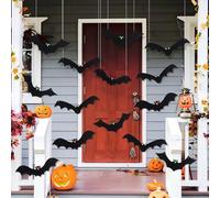 12PCS Halloween Hanging Bats Decorations，Flying Bat Hanging with Glowing Eyes for halloween Party Decoration Supplies