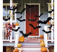 12PCS Halloween Hanging Bats with Glowing Eyes - Flying Bat Decorations for Yard Party