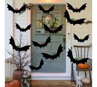 12PCS Halloween Hanging Bats with Glowing Eyes - Outdoor Indoor Flying Bat Decor for Yard, Party, Haunted House - Waterproof Scary Decoration Supplies with Fluorescent Eye Stickers