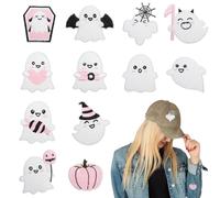 12Pcs Halloween Iron on Patches Pink Ghost Sew on Patches Cute Halloween Patch Small Embroidered Patches Heat Transfer Patches for DIY Crafts T Shirt Clothing Jacket Backpack Jeans Hat