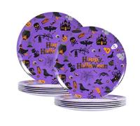 12PCS Halloween Melamine Dinner Plates, 10" Lightweight Dishes Set - Purple | Break-resistant & Stackable for Holidays & Decor Party plates,Service for 12, Perfect for for Salad,Dessert,Fruit and Cakes
