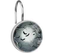 12Pcs Halloween Moon Bats Shower Curtain Hooks, Rust Proof Shower Curtain Rings for Bathroom, Decorative Curtain Hooks Hangers