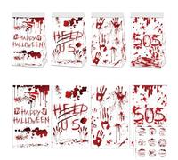 12pcs Halloween Party Favor Bags Bloody Ghost Gift Bags Scary Words Bags Candy Goodies Bags for Halloween Horror Theme Birthday Party Snacks Cookies Packing Supplies