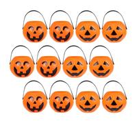 12Pcs Halloween Pumpkin Candy Buckets with Handles, Mini Orange Trick or Treat Containers for Party Favors and Decorations, 2.75X2.75X2.36In