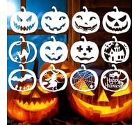 12Pcs Halloween Pumpkin Carving Stencils 6Inch Large DIY Reusable Plastic Pumpkins Templates Halloween Drawing for Painting on Spraying Crafts Wall Art Wood Fabric Window Glass Decorations