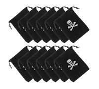 12pcs Halloween Skull Drawstring Bag Polyester Black | Skeleton Favor Bag, On-the-go Use, Versatile Storage for Occasions, Ample Supply