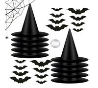 12PCS Halloween Witch Hat, Witch Hats Hanging Decor, Floating Witches Hat, Halloween Party Supplies, With 50m Nylon Rope and 24 Bats, Suitable for Indoor&Outdoor Use, Halloweens Decorations