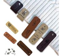 12Pcs Handmade Labels, Custom Name Tags for Clothes Hand Made with Love Labels Leather Tags for Handmade Item, Crochet and Knits Personalised Label with Rivet (Style A)
