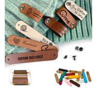 12Pcs Handmade Labels, Custom Name Tags for Clothes Hand Made with Love Labels Leather Tags for Handmade Item, Crochet and Knits Personalised Label with Rivet (Style B)