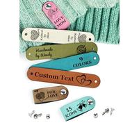 12PCS Handmade Labels With Love, Custom Name Tags for Clothes, Leather Personalised Labels With Rivet for Handmade Items and Knits Projects (C2.5 * 0.6)