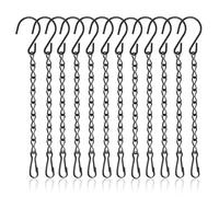 12PCS Hanging Basket Chains, 24cm/9.5inch Metal Heavy Duty Plant Chain Hangers with S Hook Clips Decorative Hanger for Outdoor Bird Feeders Cage Wind Planters Chimes Lanterns Party Ornaments (Black)