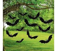 12Pcs Hanging Bats Decorations Halloween Outdoor Tree Decorations Large Flying Plastic Bats Waterproof Hanging Black Bats with Glowing Eyes Hanging in Tree Outside Décor for Porch,Yard,Lawn,Indoor