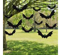 12PCS Hanging Bats Halloween Decorations Outdoor, Bats Hanging with Glowing Eyes, Bat Halloween Decorations to Hang on Trees, Porches, Yards, Lawns, Indoors