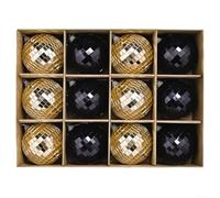 12Pcs Hanging Mirror Disco Balls for Christmas Tree Decoration and Holiday Parties Creating Eye Catching Light Reflections (Black Gold)