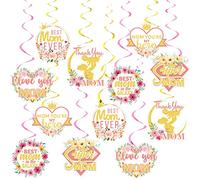 12Pcs Happy Mothers Day Decorations Hanging Swirls,Mothers Day Ceiling Foil Swirls Printed Best Mum Ever,I Love You Mum,Thank You Super Mum,Happy Mothers Day Hanging for Mother Birthday Party Decor