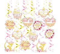 12Pcs Happy Mothers Day Decorations Hanging Swirls,Mothers Day Ceiling Window Wall Decorations,Printed Statements ”Best Mum Ever,I Love You Mum,Thank You Super Mum”for Mother Birthday Party Decor