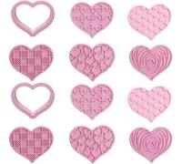 12Pcs Heart Cookie Cutters, Pink Heart Cookie Cutter Set Valentines Cake Decorations Love Shaped Biscuit Cutters for Biscuit Pastry Baking Fondant Sandwich Cake