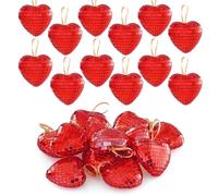12pcs Heart Disco Valentine Ornaments Heart Shaped Disco Ball Red Mirror Balls Hanging Ornaments for Valentines Decorations Tree Party (12, Red, 2.4in)