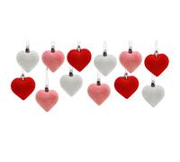 12Pcs Heart Ornaments - Red, Pink & Silver Hanging Baubles for Valentine's, Wedding, Tree & Outdoor Decor