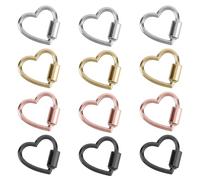 12pcs Heart Shape Screw Carabiner Keychain, Cute Fun Locking Carabiner Clip Hook Small Alloy Keychain Keyringfor Keys Backpacks Camping Hiking Travel (4 Colors)
